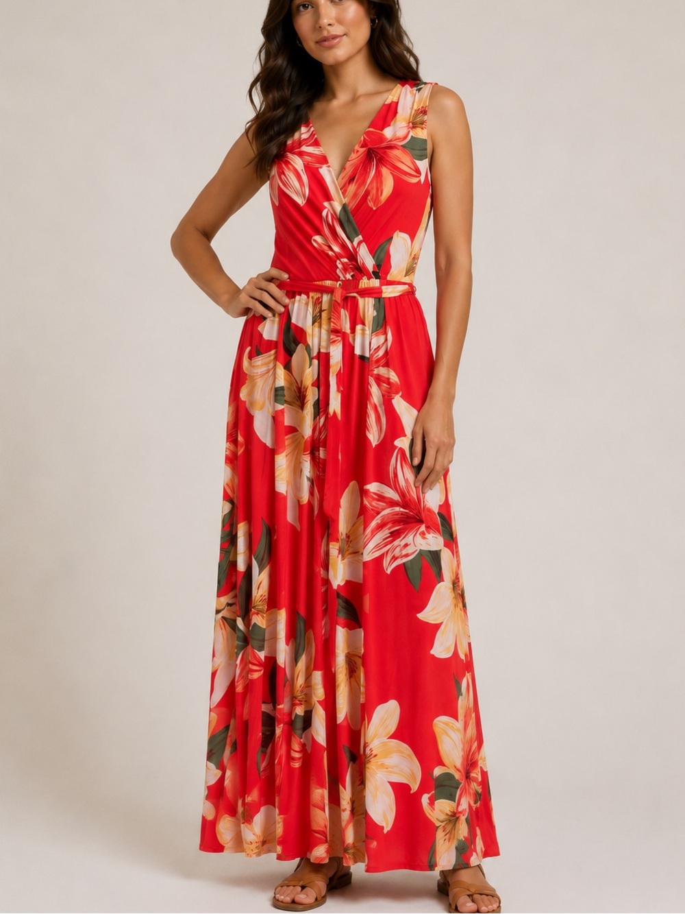 Kate & Lily Vibrant Orange Floral Maxi Dress NWT